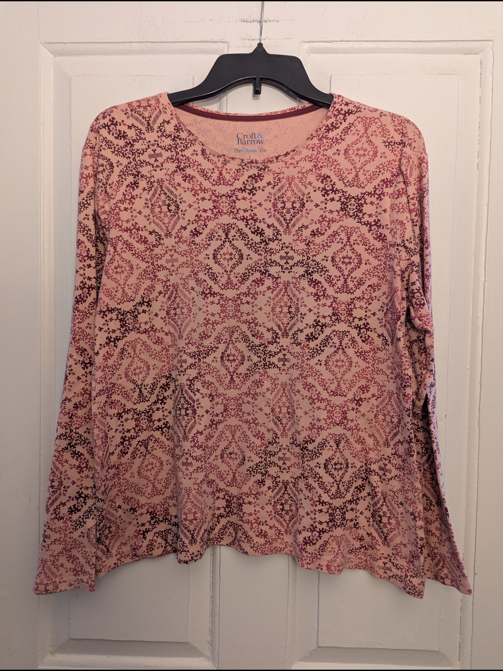 croft & barrow Rose Pink Damask-Print Long Sleeve Top